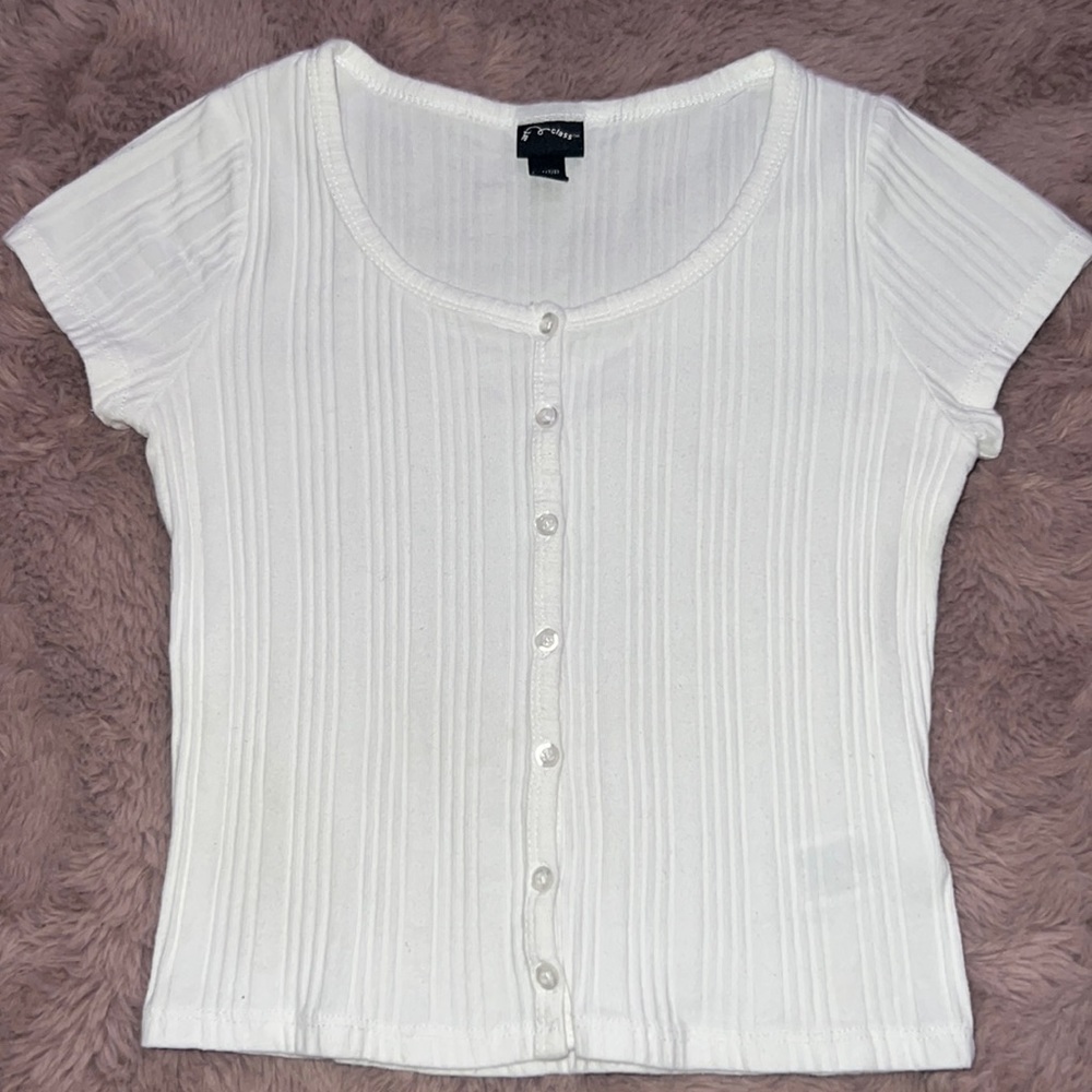 Art Class white ribbed shortsleeve button down girl shirt Youth top Medium (7-8)